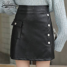 2021 New Casual Slim High Waist Women Pu Leather Skirt Ladies A-line Short Skirt Pocket Button Mini Skirts Short Hot 6058 50 2024 - buy cheap