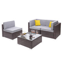 4 Pieces Patio PE Wicker Rattan Corner Comfortable Breathable Sofa Set For Home Living Room Bedroom Decoration 2024 - buy cheap