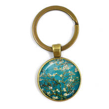 Van Gogh Almond Branch Flowering Art Keychian Sunflowers Art Vintage Bronze Glass Cabochon Key Rings Holder For Women Men Gift 2024 - buy cheap