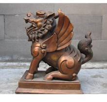 Chinese Feng Shui red Bronze kylin Foo Dogs Lion Avoid beast Statue crafts copper decoration bronze factory 2024 - buy cheap