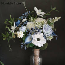 Синий дизайнерский букет, цветочное украшение невесты, цветы, искусственные шелковые цветы, подарок, украшение для дома 2024 - купить недорого