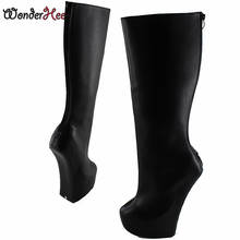 Wonderheel-Botas hasta la rodilla con tacón de 8 ", fetiche de cuero mate, sin Heelless strange, con cremallera trasera, botas con plataforma de moda 2024 - compra barato