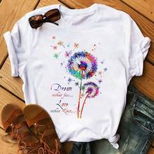 Maycaur-Camiseta colorida de diente de león para mujer, remera de estética de los años 90, Camisetas estampadas Ulzzang Harajuku, Tops para mujer 2024 - compra barato