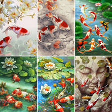 5D DIY Diamond Painting Carp and flower full drill Mosaic Diamond Painting fish Cross Stitch Embroidery flower Home Decor 2024 - buy cheap