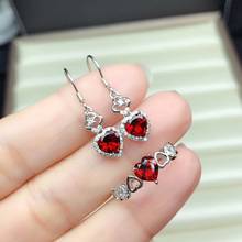 heart style red garnet ring and hook earrings for women silver jewelry set natural garnet birthstone party gift real 925 silver 2024 - buy cheap