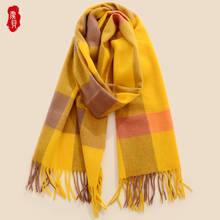 Wool shawl classic yellow plaid long scarf women winter tassel cape fashion casual bandana blue warm pashmina gift for ladies 2024 - buy cheap