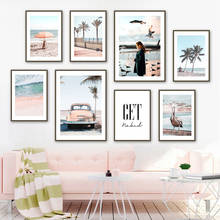Sandy Beach Palm Tree Seagull Vintage Car Wall Art Canvas Painting Nordic Posters And Prints Wall Pictures For Living Room Decor 2024 - buy cheap