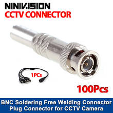 NINIVISION 100pcs/lot BNC Male Connector for RG-59 Coaxical Cable, Brass End, Crimp, Cable Screwing, CCTV Camera BNC connector 2024 - buy cheap