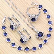 925 Sterling Silver Jewelry Sets Blue Cubic Zirconia White Crystal For Women Stud Earring Pendant Bracelet Ring Necklace Set 2024 - buy cheap
