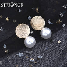 SHUANGR-pendientes colgantes con perlas de imitación para mujer, aretes colgantes, redondos, geométricos, Color dorado 2024 - compra barato