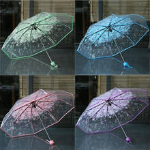 Guarda-chuva transparente, multicolorido, claro, flor de cerejeira, cogumelo apollo sakura 3 dobras, criativo de cabo longo 2024 - compre barato