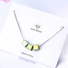 Creative Blue Square Pendants Necklace for Women 2021 Trendy Korean Fashion Neck Jewelry Sweater Chain Necklace Gift for Girl 2024 - buy cheap