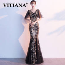 VITIANA, женское платье с золотыми блестками, Сексуальное вечернее длинное платье, женское Сетчатое платье с коротким рукавом, элегантное платье-труба, женское благородное платье для банкета, Vestidos 2024 - купить недорого