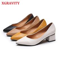 XGRAVITY 2020 New Pointed Toe Chunky Heel Women Shoes Comfortable Ladies V Cut Designer Fashion Shoes Elegant Evening Shoes A247 2024 - buy cheap