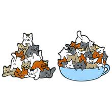 Una taza de gatos esmalte Pin gato taza de café taza broches bolsa Pin de solapa de dibujos animados de animales gatito insignia regalo de la joyería para los niños amigos 2024 - compra barato