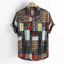 Mens Vintage Ethnic Style Printing Loose Short Sleeve Stand Collar Casual Shirt  daily wearing high quality office big blouse 2024 - купить недорого
