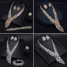 Moda conjunto de jóias de cristal feminino bib gargantilha corrente pingente colar brincos anel pulseira conjuntos casamento presentes de noiva jóias 2024 - compre barato