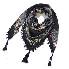 Этнический шарф, Цветочная шаль, зимний модный женский шарф с кисточками, квадратный женский шарф с принтом, хлопковые шарфы, шарфы, женский шарф 2024 - купить недорого