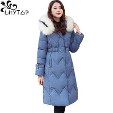 UHYTGF Fur collar winter down jacket Parker women's Hooded thick snow warm outerwear Korean slim plus size jackets long tops 289 2024 - buy cheap