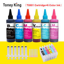 Toney King 6×100ml Printer Ink Refill Kits + T0801-T0806 Dye Ink Cartridges For Epson Stylus RX560 585 610 650 685 PX650W 660 2024 - buy cheap