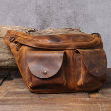 2021 Men's Genuine Leather Chest Bag Vintage Handmade Crazy Horse Leather Waist Bag Large Capacity Phone Pocket Shoulder Bag 2024 - buy cheap