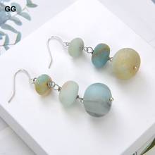 GuaiGuai Jewelry Natural Matte Frosted Amazonite silver hook Dangle Earrings 2024 - buy cheap