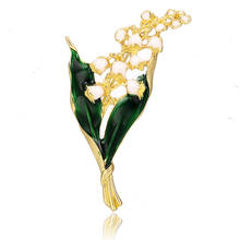 Trendy Alloy Enamel White Floral Leaf Brooch Lily Of The Valley  Color Brooch Pin High Quality Jewelry For Women 2024 - buy cheap