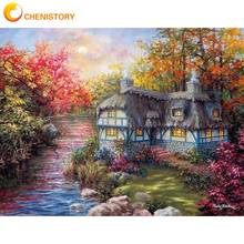 Chenistory-moldura para casa, 40x50cm, paisagem, montanha, pintura por números, kits para adultos, artesanato, presente, diy, artesanato doméstico 2024 - compre barato