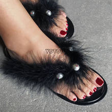 New Summer Women Fluffy Plush Slippers Ladies Fashion Diamond Flip Flop Female Sexy Transparent Sandals Casual Flat Beach Slides 2024 - buy cheap