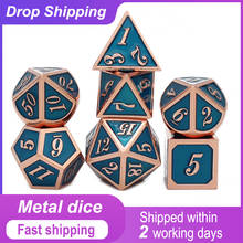 Dados de Metal D4 D6 D8 D10 D % D12 D20 con bolsa de cordón suave negra para juegos de mesa DnD RPG, caja de juego de dados de cobre y Azul de 7 piezas 2024 - compra barato