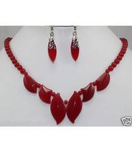 Free Shipping  Jewelry Red jade Necklace Earring Set >>plated watch wholesale Quartz jade CZ crystal 2024 - buy cheap