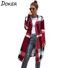 2020 New Autumn Winter Plaid Thin Knitted Long Cardigan Women Long Sleeve Plus Size Vintage Cardigans Female Cardigan Knit Coat 2024 - купить недорого