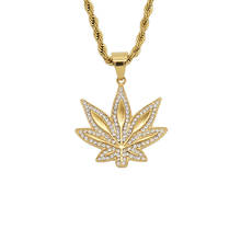 Hip Hop Hemp Leaf Pendant Necklace For Men Gold Color Stainless Steel Cubic Zircon Iced Out Hiphop Jewelry With Twist Rope Chain 2024 - buy cheap