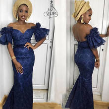 Aso Ebi-vestido de fiesta azul marino con hombros descubiertos, traje de lencería de dama de honor, traje de dama de honor, de talla grande 2024 - compra barato