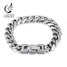 Fongten Zircon Cuban Chain Bracelet Men Stainless Steel Gothic Charm Mens Fashion Jewelry 2024 - buy cheap