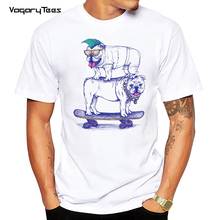 Забавная футболка крутая мопса для катания на роликах двойная собака осмелится кататься на скейтборде печать мужская футболка camisetas kawaii одежда футболка для любителей собак 2024 - купить недорого