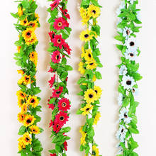 Искусственные цветы 240 см, плющ, лоза, желтый Шелковый Подсолнух, ротанговый цветок, зеленые листья, подвесное украшение для вечевечерние НКИ и свадьбы 2024 - купить недорого
