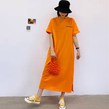 Vestidos femininos de verão manga curta o pescoço impresso t camisa vestido 2020 moda casual solto vestido longo laranja robe femme 2024 - compre barato
