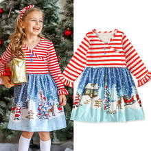 Girls Kids Christmas Santa Claus Elk Print Costume Baby Child X-Mas New Year Cute Long Sleeve Red Stripe Dress Fake 2 Pcs Suit 2024 - buy cheap