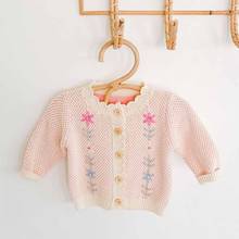 Осенний Детский свитер для малышей трикотажное пальто с ручной вышивкой Универсальный кардиган, свитер для маленьких девочек 2024 - купить недорого