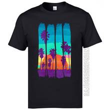 Holiday Tshirts Scenery Vintage Brush Strokes Miami Beach Summer Sunset Printed T-Shirts Popular Cotton T Shirts Nice Tees 2024 - buy cheap