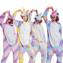 Fantasia de unicórnio kigurumi, pijama para meninos e meninas, roupa de dormir adulta de lã 2024 - compre barato