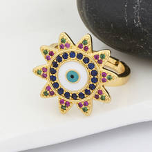 AIBEF New Trendy Flower Design Evil Eye Adjustable Rings For Women AAA Rainbow Zircon Elegant Crystal Ring Wedding Jewelry Gift 2024 - buy cheap