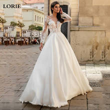 LORIE Boho Wedding Dresses Long Sleeve Satin Skirt Princess Bridal Gown Vestido de novia 2020 Buttons Back Wedding Gowns 2024 - buy cheap