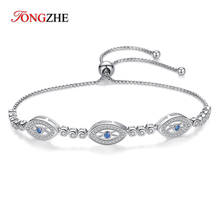 Tongzhe pulseira feminina de mau olhado, bracelete de prata esterlina 925, joia para presente, luxuoso, redondo, olhos azuis, cristal cz 2024 - compre barato