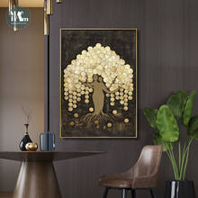 Абстрактный холст с текстурой золотой фольги, напечатанные картины, Постер золотого дерева, скандинавские настенные художественные картины, декор для гостиной и дома 2024 - купить недорого