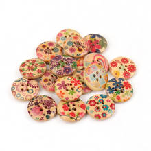 20pcs 20mm 4 Holes Mixed flower painted Cute round decorative Wooden buttons For Sewing Scrapbooking Crafts 2024 - buy cheap