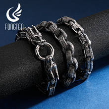 Fongten Vintage Dragon Bead Link Chain Bracelet Black Square Cubic Stainless Steel Charms Punk Men Bracelets Male Jewelry 2024 - buy cheap