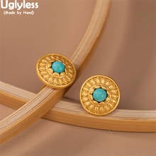 Uglyless Handmade Sun Shield Earrings Women 10MM MINI Size Turquoise Studs Earrings 925 Silver Creative Brincos Fashion Jewelry 2024 - buy cheap