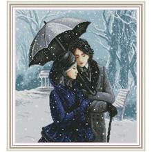 Couple in the snow counted printed on the canvas  11CT 14CT DIY kit Cross Stitch embroidery needlework Sets home decor 2024 - buy cheap